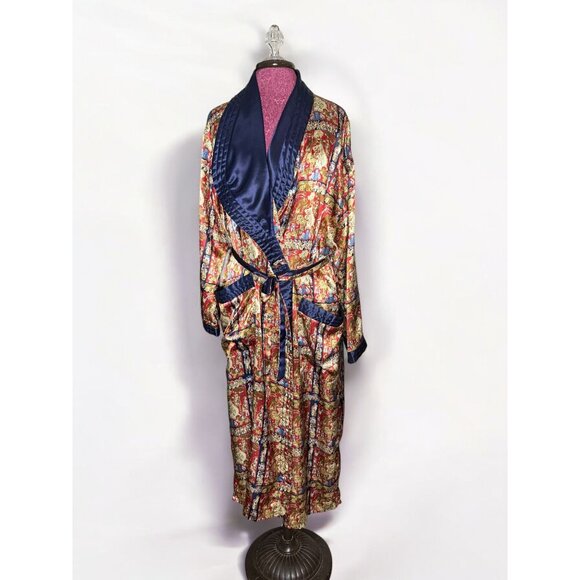 Vintage Victoria's Secret Gold Label Long Belted Floral Satin Robe - Picture 1 of 13